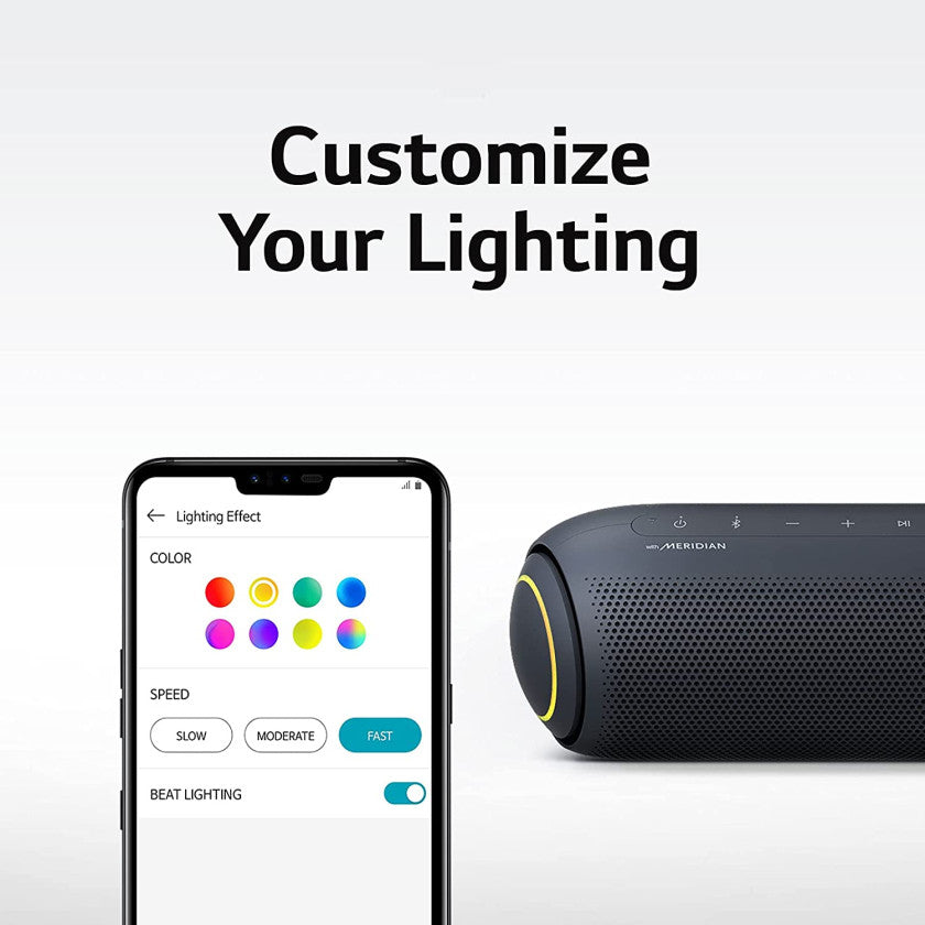 LG XBOOM Go Speaker PL5 Portable Wireless Bluetooth, Dual Action Bass,  Sound by Meridian, Water-Resistant, Sound Boost EQ, 18 Hour Battery Life,  LED