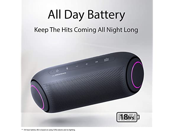 LG XBOOM Go Speaker PL5 Portable Wireless Bluetooth, Dual Action Bass,  Sound by Meridian, Water-Resistant, Sound Boost EQ, 18 Hour Battery Life,  LED